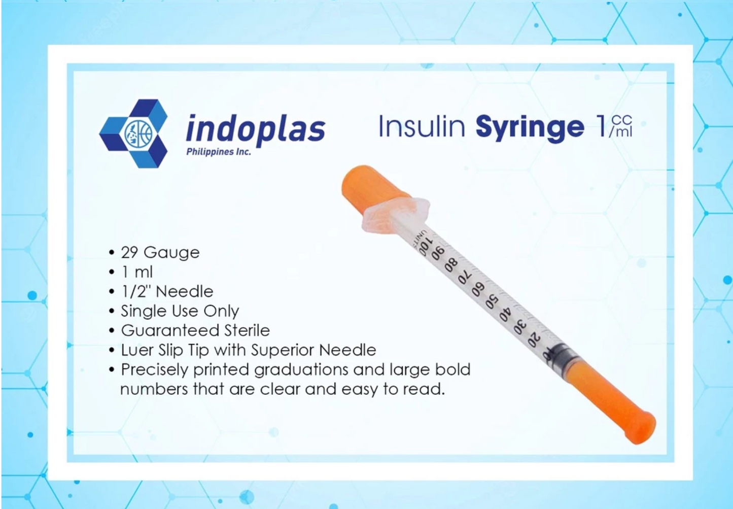 Indoplas Insulin Syringe 29 G x 1/2"
